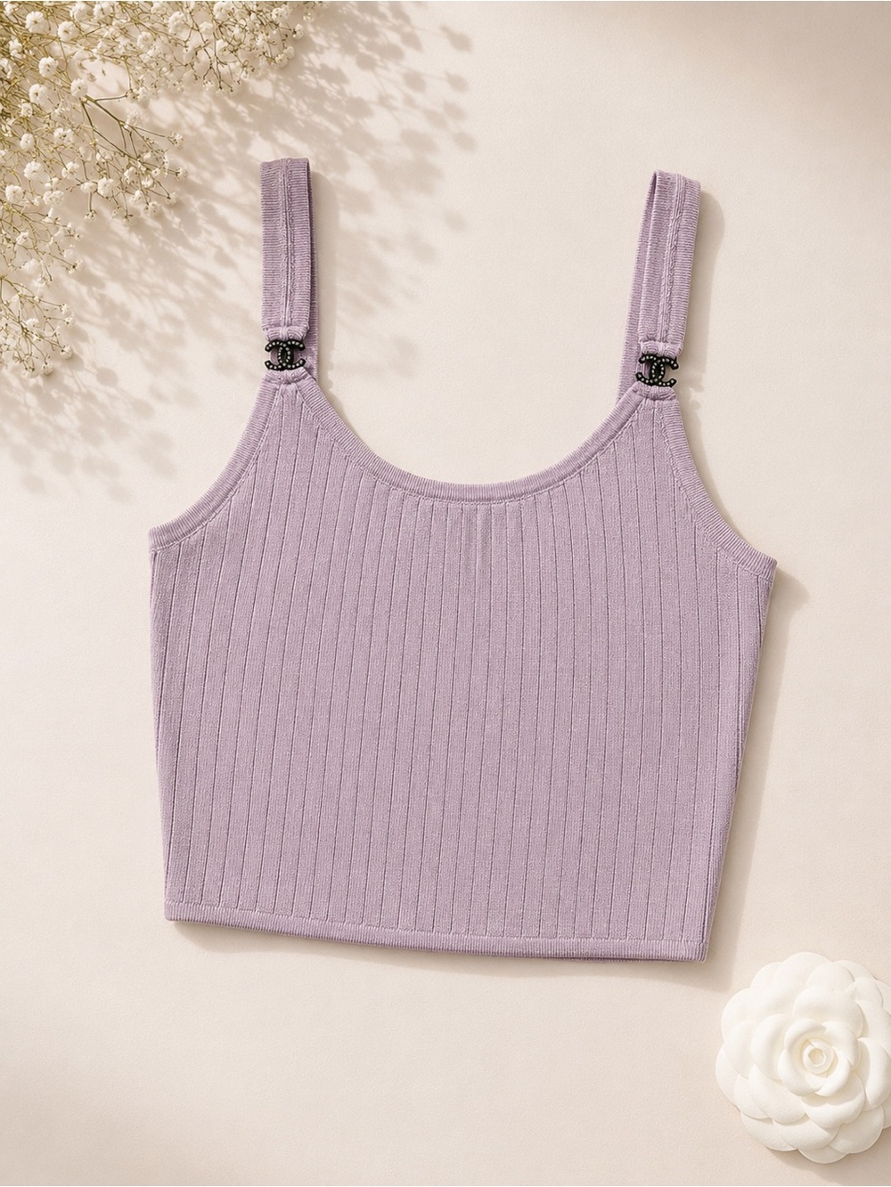 🌸🖤 Women’s Ribbed Knit Crop Top – Soft Lavender🌸🖤